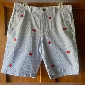 Brooks Brothers Seersucker Striped Men's Shorts with Watermelon Embroidery.Sz 10